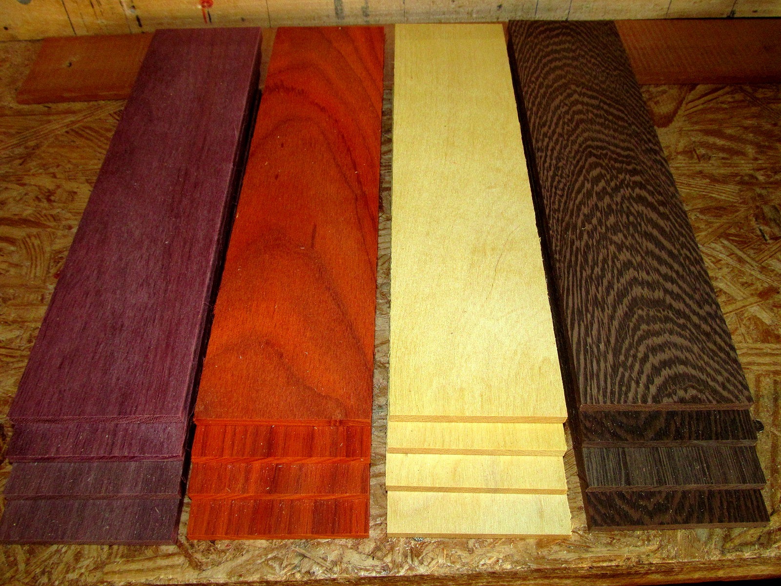 Multipak 16 KD Sanded Purpleheart, Padauk, Zebrawood, Wenge Thins 12