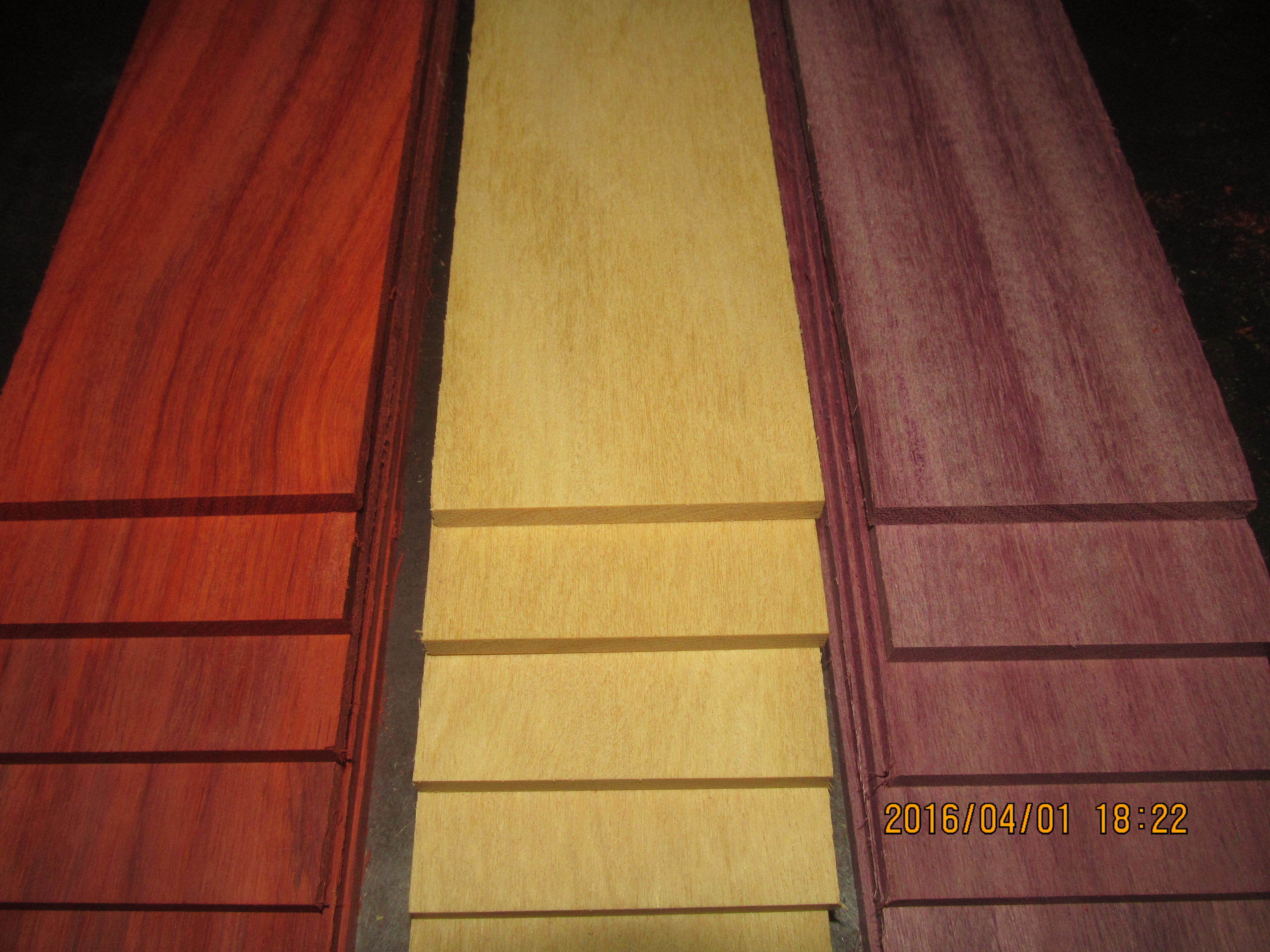 Multipak 15 KD Sanded Yellowheart, Purpleheart, Padauk Thins 24 X 3 X 1/4