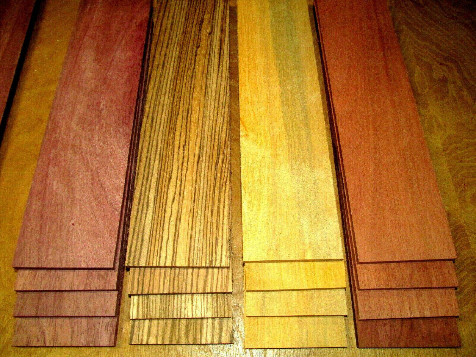 16 PIECES THIN PURPLEHEART, ZEBRAWOOD, LEMONABALLI, & SAPELE 12