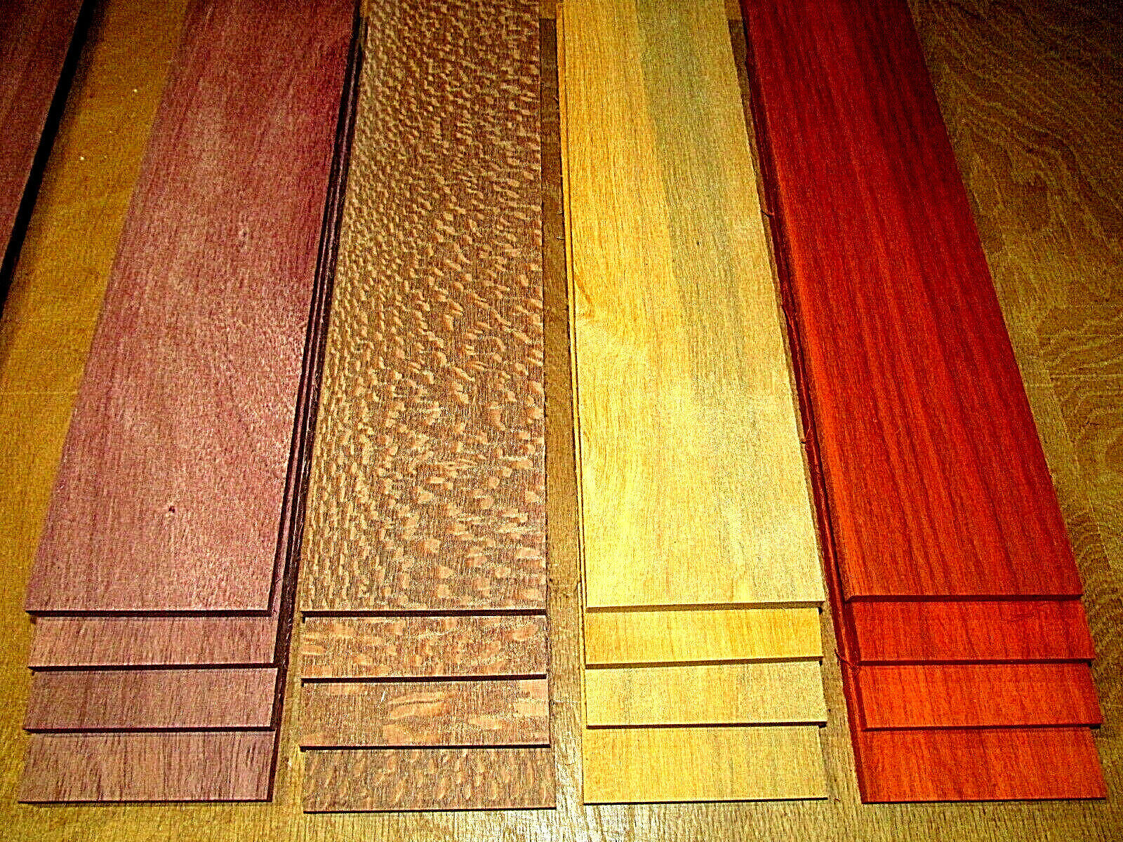 16 PIECES THIN PADAUK, LEOPARDWOOD, LEMONABALLI, & PURPLEHEART 12